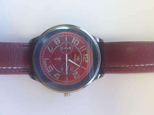 Large Quarts Watch Leather Strap Red