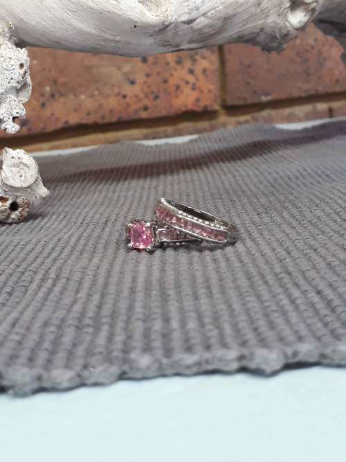 Elegant Pink Topaz Ring Set