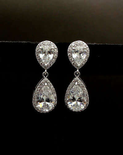 Silver Teardrop White Sapphire Dangle Earring