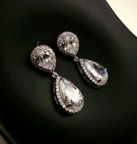 Silver Teardrop White Sapphire Dangle Earring
