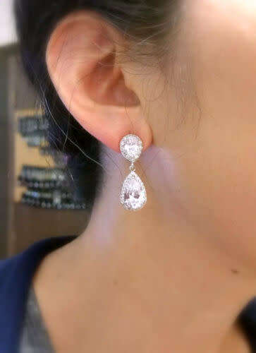 Silver Teardrop White Sapphire Dangle Earring