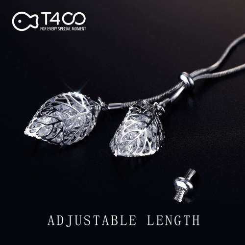Silver Crystal Leaf Long Sweater Necklace