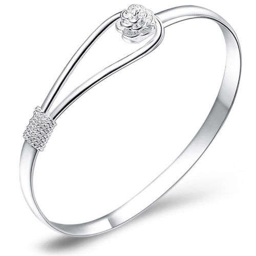 Elegant Silver Flower Link Bracelet