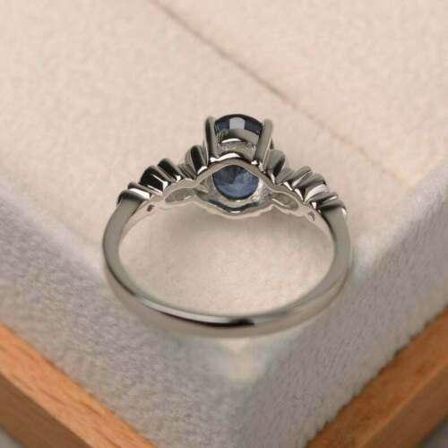 Feminine Silver Sapphire Oval Ring