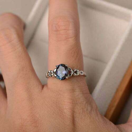 Feminine Silver Sapphire Oval Ring