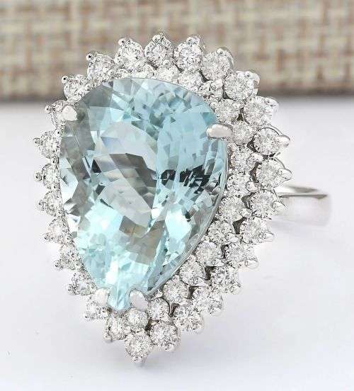 Elegant Silver Aqua Teardrop Ring