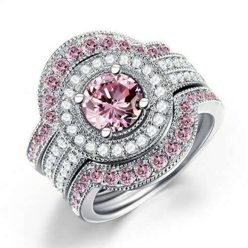 Glamorous Silver Pink Topaz Ring Set (LAST ONE)
