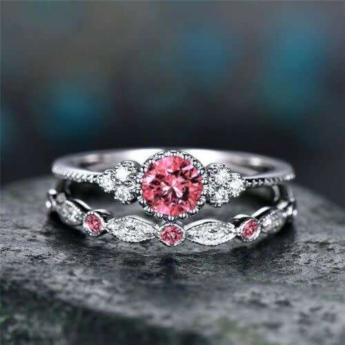 Delicate Amethyst CZ Ring Set