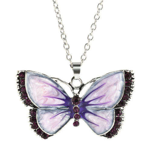 Crystals Purple Butterfly Pendant Necklace