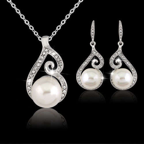 Elegant CZ Pearl Necklace Earring Set (LAST ONE)