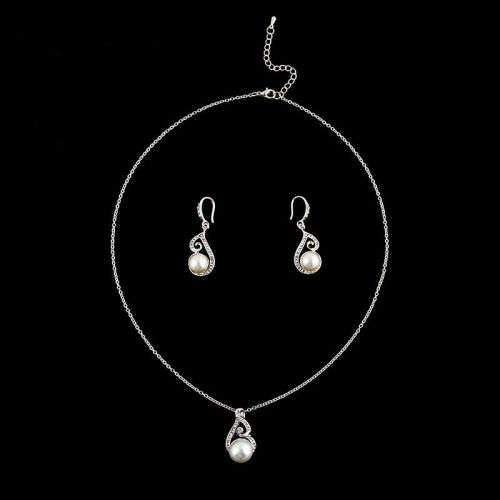 Elegant CZ Pearl Necklace Earring Set (LAST ONE)