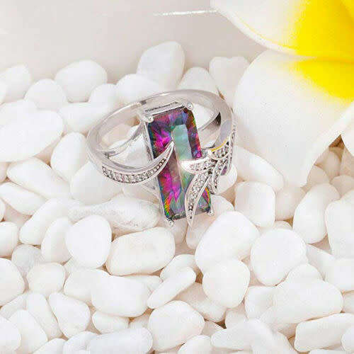 Silver- Mystic Topaz CZ Ring