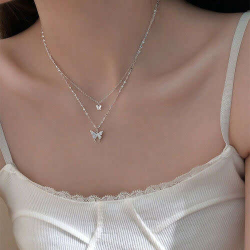 Silver Layered Butterfly Necklace