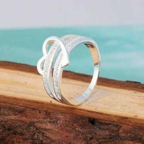 Gorgeous Silver Rings Women White Sapphire CZ Heart Infinity Ring Jewelry Gift Size 7-8