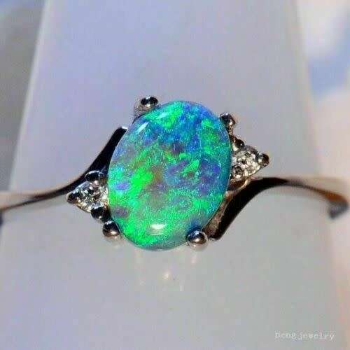Exquisite Women Silver Wedding Oval Cut Opal Moonstone Rings Jewelry Sizes 7and8