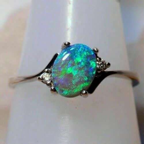 Exquisite Women Silver Wedding Oval Cut Opal Moonstone Rings Jewelry Sizes 7and8