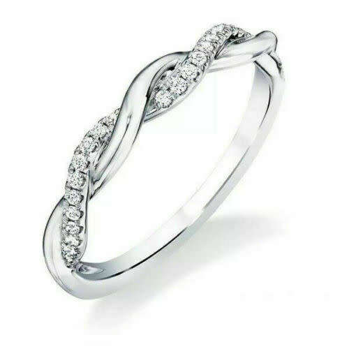Elegant Fine Silver Eternity White Sapphire CZ Ring Sizes 7-8