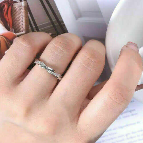 Elegant Fine Silver Eternity White Sapphire CZ Ring Sizes 7-8