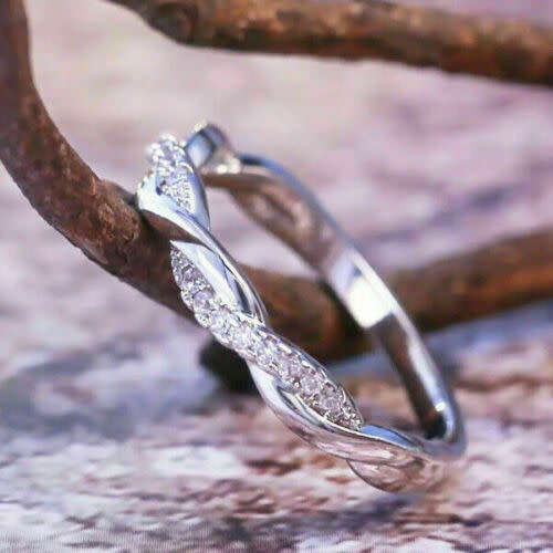 Elegant Fine Silver Eternity White Sapphire CZ Ring Sizes 7-8