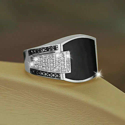 Titanium Never Fade Black Sapphire Onyx Diamond CZ Signet Ring Jewelry Sizes 13-14