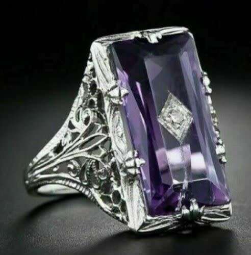 Gorgeous Silver Rings Men Women Creative Purple Sapphire CZ Jewelry Gift Size 7-8