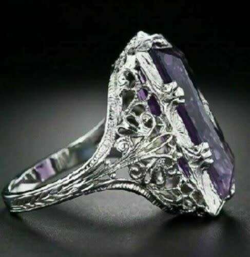 Gorgeous Silver Rings Men Women Creative Purple Sapphire CZ Jewelry Gift Size 7-8