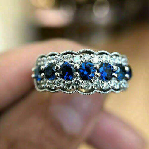 Silver Rings for Blue Sapphire CZ Jewelry Size 8