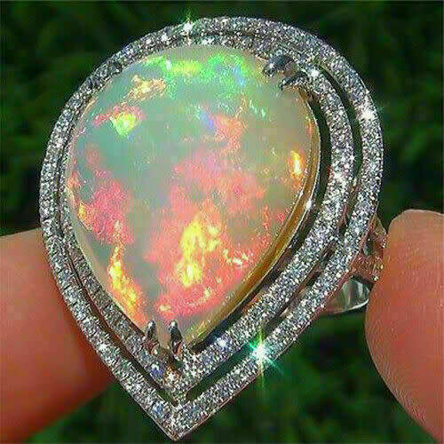 Silver Handmade Fire Opal Ring Gorgeous Women Jewelry Gift Sizes 7-9