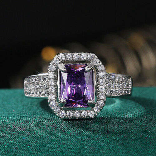 Gorgeous Silver Jewelry Rings Princess Cut Cubic Zirconia Size 7-8