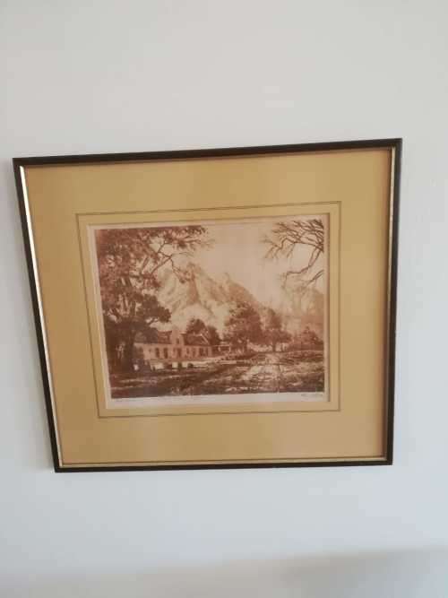 Tinus de Jongh. Vredenburg, Muldersvlei, Cape. Etching