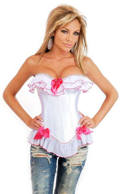 Beautiful and *Exclusive* Strapless Burlesque Corset in Pink and White