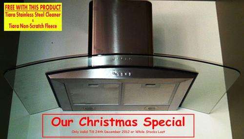 EUROAIR 90cm WALL MOUNTED COOKER HOOD - STAINLESS STEEL WITH TEMPERED GLASS (SAVE 30%)