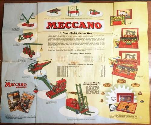 Vintage Meccano set No2 1950s includes RARE original South African 1956/7 price list brochure