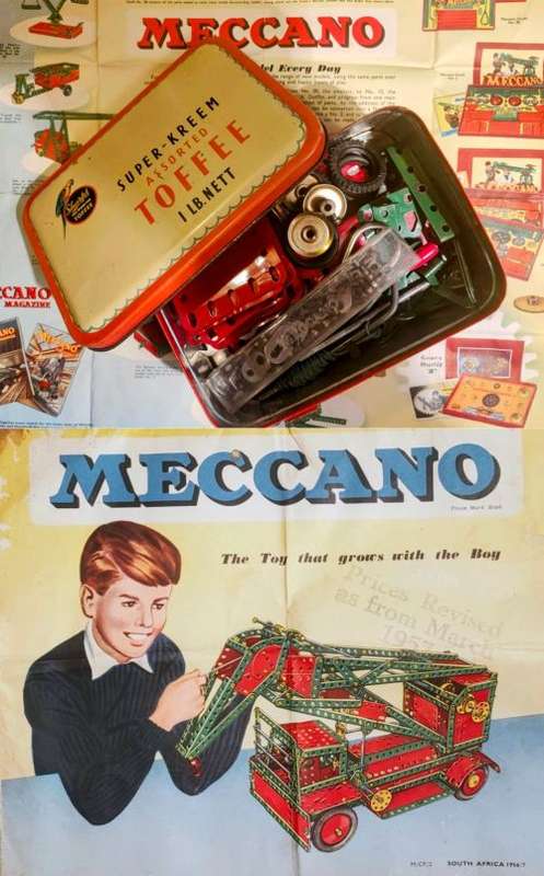 Vintage Meccano set No2 1950s includes RARE original South African 1956/7 price list brochure