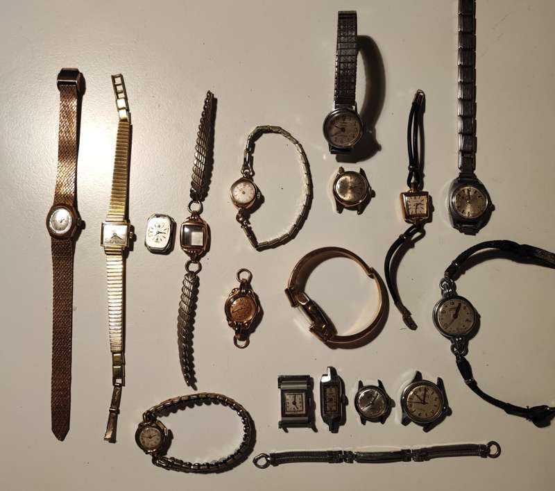 Collection of 16 vintage lady watches with complete movements.