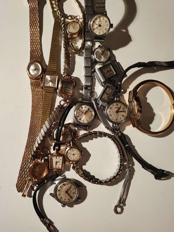 Collection of 16 vintage lady watches with complete movements.