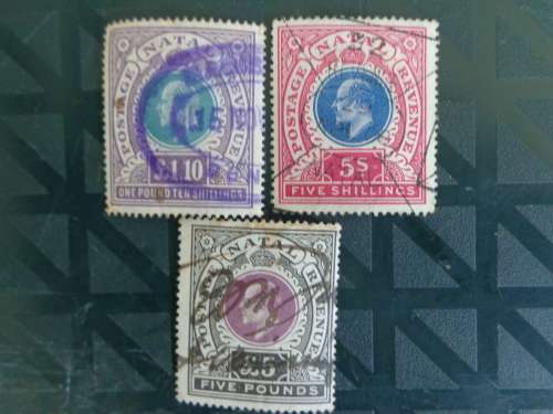 NATAL 1902/3 KE VII Revenue  USED  Part Sets Stamps including 5 pounds