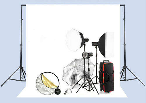 3 x JINBEI  DM2-400 Studio Flash Kit W/Backdrop Stand & Muslin Backdrop