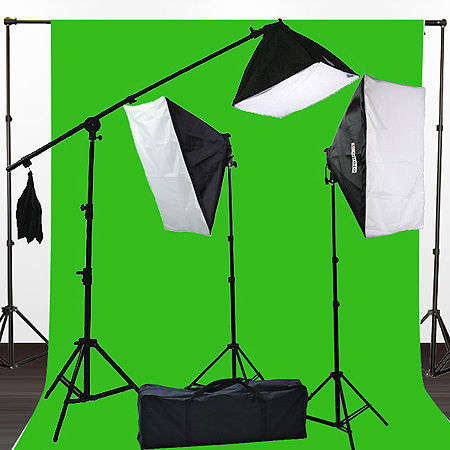 Chromakey Green Screen Continuous Lighting Kit 4950 Watt 3m x 2.4m Backdrop Background Stand