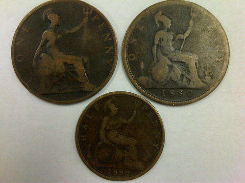 2 x Great Britain Pennies +1 Half-Penny (1880's & 1897). Â± 130 year old coins!!!