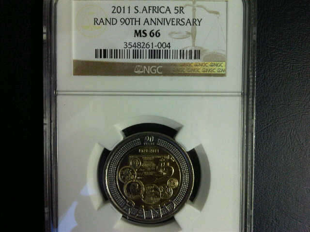 10 x 2011 SARB Rand 90th Anniversary R5 Coins (Graded MS66 by NGC). Bid per coin.