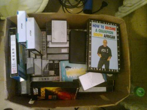 Box of VHS tapes