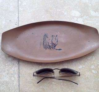 copper vintage rhinoceres rhino  bowl tray