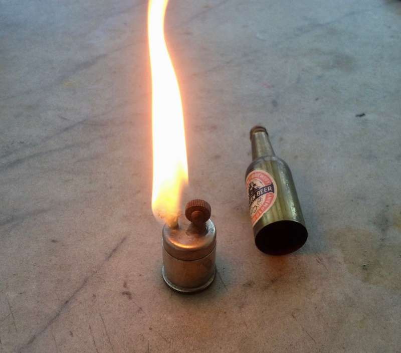 miniature vintage holstens beer bottle wick and flint lighter , made in Germany