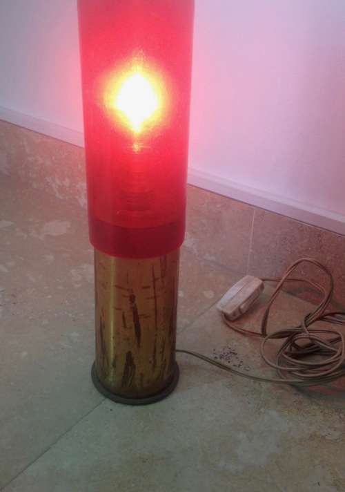 vintage bullet shell 1917 brass red ambient lamp , trench art