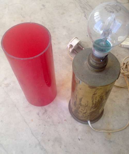 vintage bullet shell 1917 brass red ambient lamp , trench art