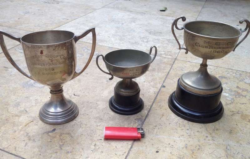 3 vintage trophies , 1948 , 1955 and 1960