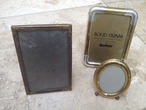 vintage brass photo frame with convex glass plus 2 other brass frames