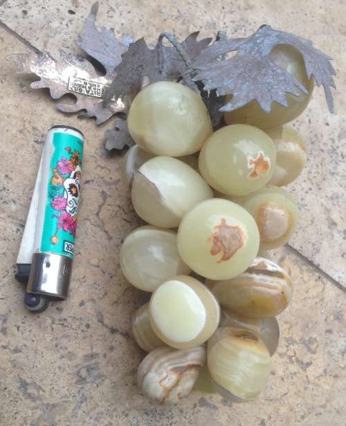 vintage semi precious stone cluster grapes , brass leaf , hand made Chile