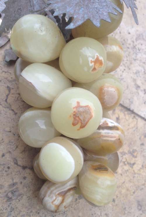 vintage semi precious stone cluster grapes , brass leaf , hand made Chile